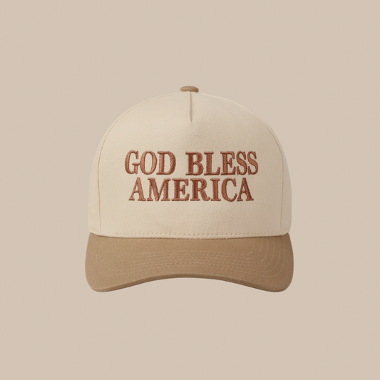 ADULT HAT | God Bless American | Tan